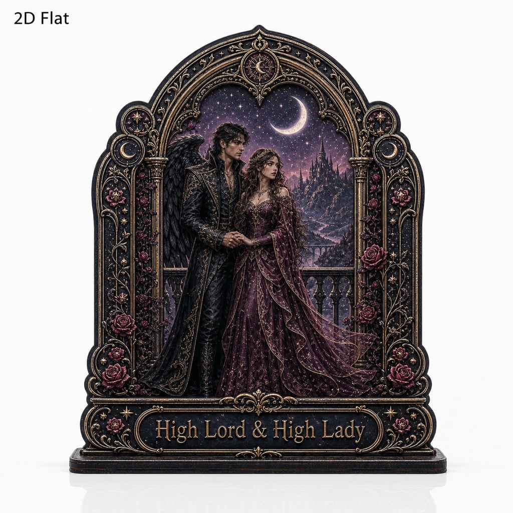 Fantasy King and Queen Wooden Block Decor Romantic Celestial Couple Throne Art Book Lover Gift Gothic Fantasy Shelf Decoration