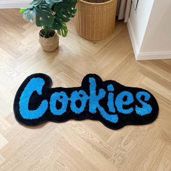 Handmade Cookies Tufted Rug for Bedroom Irregular Shaped Tufted Carpet Mat Soft Plush Room Decoration (39.4X17.7inch (100X45cm)) (Blue)