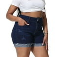 thumbnail image 3 of Gocolloa Womens Plus Size Jean Shorts High Waisted Stretchy Ripped Frayed Folded Hem Denim Shorts Dark Blue 14W, 3 of 5