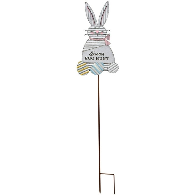 Easter Bunny Yard Stake, Outdoor Metal Easter Bunny Garden Stake Statue Décor Easter Yard Sign Decoration Outdoor for Easter Spring Holiday Lawn Patio Backyard Easter Home Garden Decor (Silver Bunny)