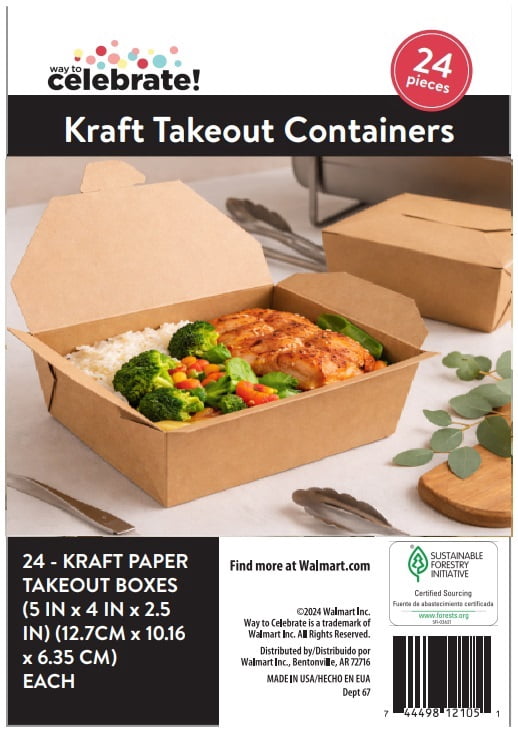 Way to Celebrate 24ct Kraft Take Out Boxes, 5"x4"x2.5"