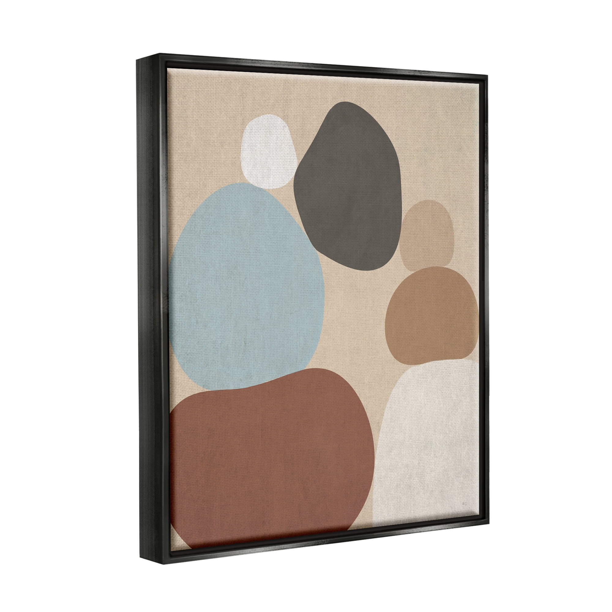 Stupell Industries Neutral Boho Contemporary Rocks Abstract Painting Black Floater Framed Art Print Wall Art