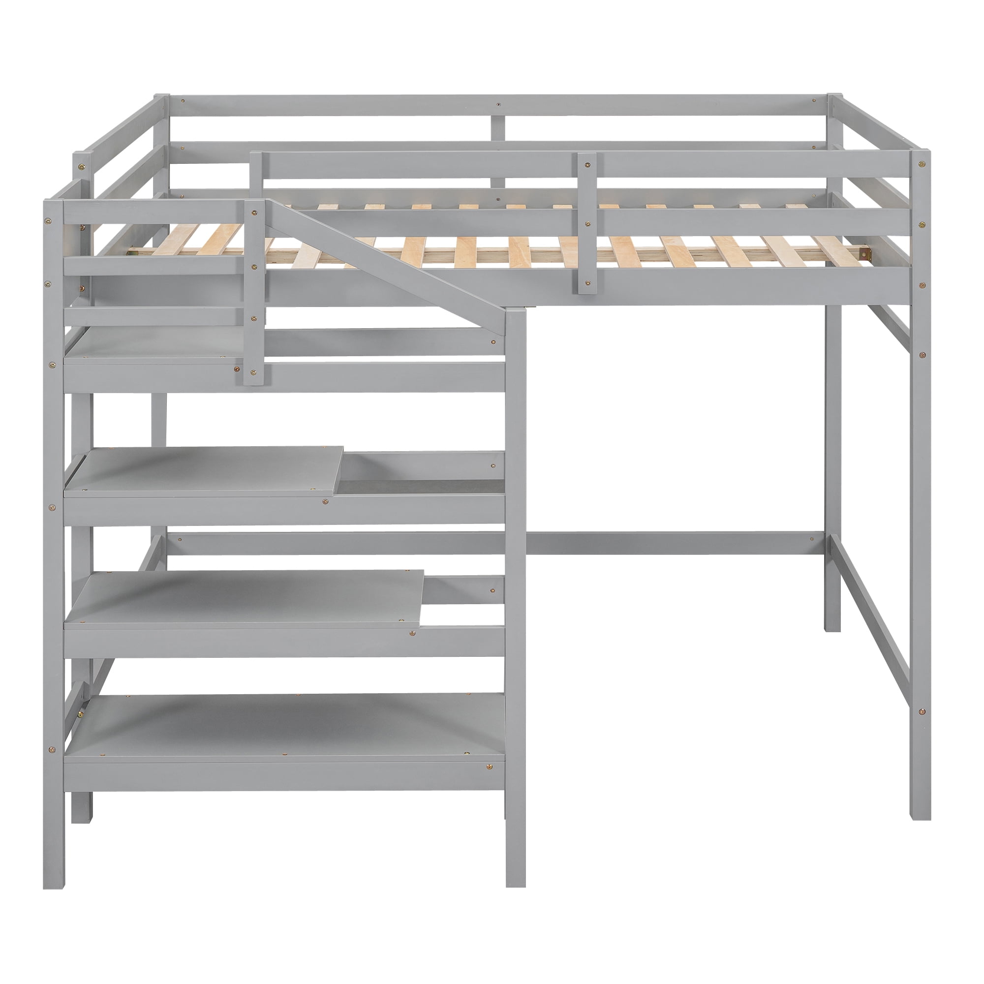 Euroco Full Size Loft Bed with Shelf and Hanger for Kids Teens Bedroom, Gray