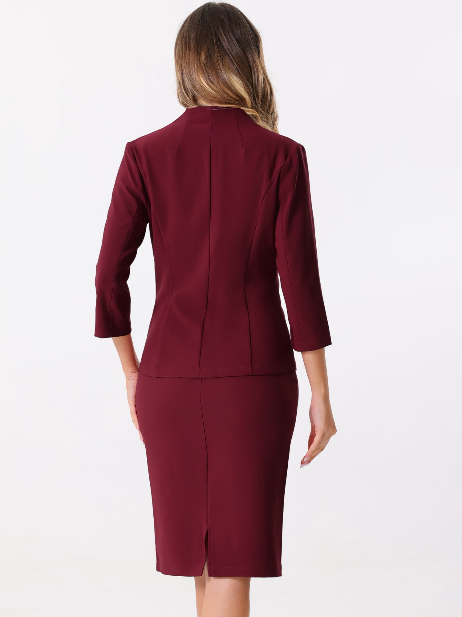 DARING DIVA Women's 2 Pcs Collarless Blazer Pencil Skirt Suit Set XL Dark Red
