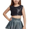 thumbnail image 2 of YUQIN Girls Tank Tops Kids Cheerleading Crop Top With Sequin Sleeveless Dance Performance Tank Vest Round Neck Tees Party Activewear Versatile Tee Shirts, 2 of 4