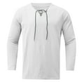 thumbnail image 3 of VNKIDY Mens T-Shirt Casual Henley Long Sleeve Top Solid Color Linen Top With Lace Up Neckline For Casual Daily Wear Classic Top, 3 of 5
