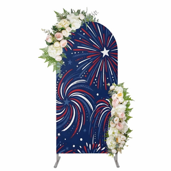 Arch Covers, 250 Year American Anniversary Flag Arch Covers Stretchy Backdrop 4'x1.65', Blue Fireworks Spandex Fitted Round Top Chiara Arches Backdrop Cover for Wedding Party Birthday Banquet
