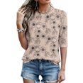thumbnail image 4 of Domzest Womens Half Sleeve Tops Crew Neck Boho Floral Print Shirt Loose Fit Lightweight Dressy Casual Tunic Tops Yellow XL, 4 of 6