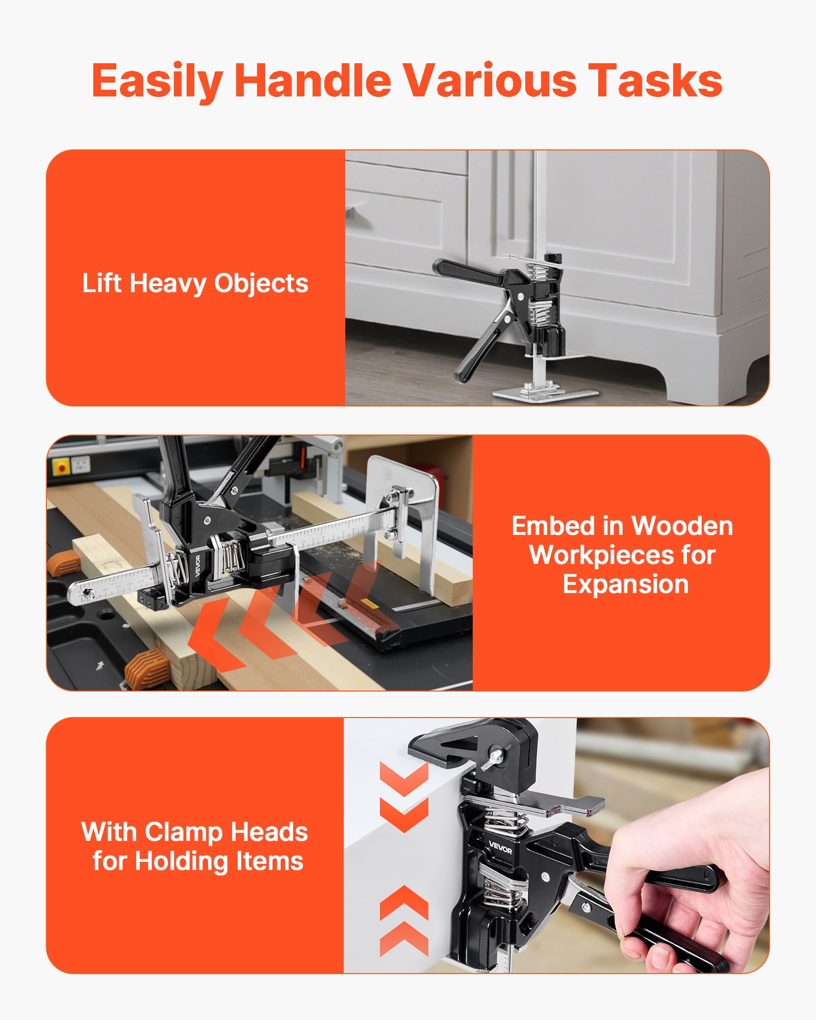 VEVOR Labor Saving Arm Jack, 2 PCS 330 lbs Bearing Capacity, Lifting up to 7.1", Metal Hand Lifting Jack Tool with Magnetic Level, Adjustable Height, for Door, Window, Furniture, Woodworking, Black