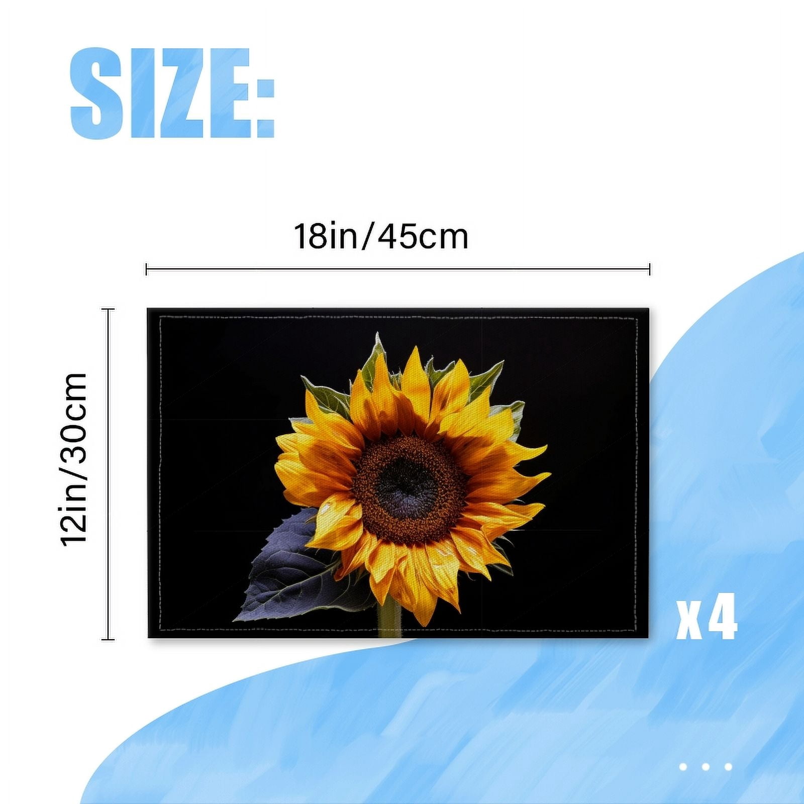 BaHomeck placemats Set of 4 Sunflower Against Black Background Cotton Linen rectangle Placemats for Kitchen Dining Table Indoor,Outdoor,18*12inch