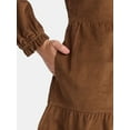 thumbnail image 4 of Time and Tru Women's Tiered Corduroy Dress with Long Sleeves, Sizes XS-XXXL, 4 of 5