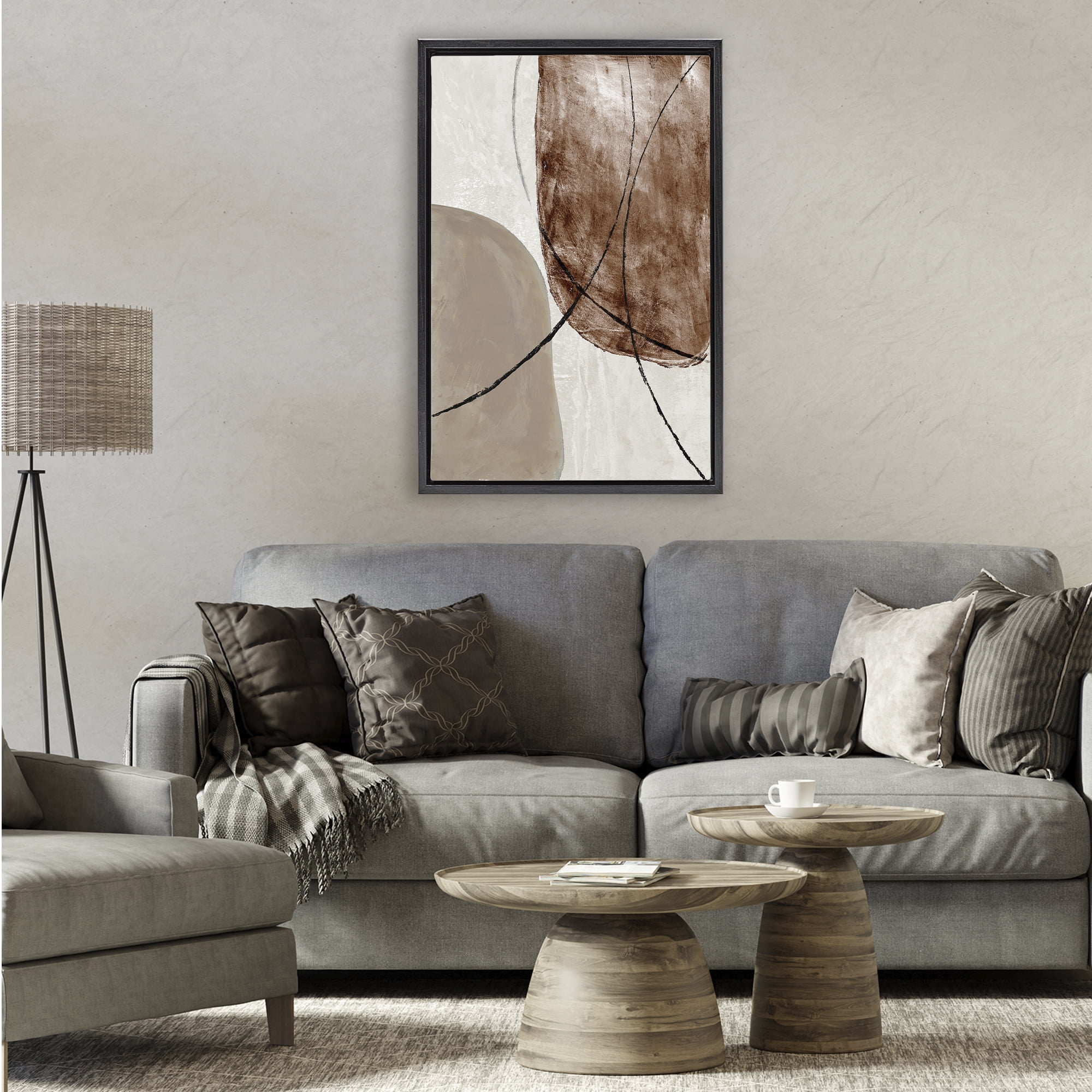 Stupell Industries Taupe & Brown Abstract Black Framed Floater Canvas Wall Art, design by Merri Pattinian
