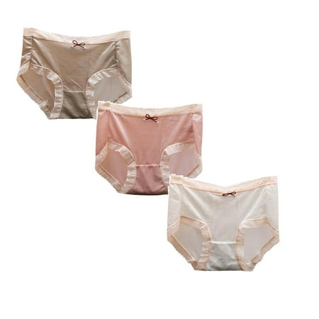 PFWOWB 3Pcs Womens Panties Briefs Set Traceless Feel Ultra Thin Transparent Silk Smooth Underwear for Women Breathable Pure Cotton Mid Waist Transparent Triangle Pants