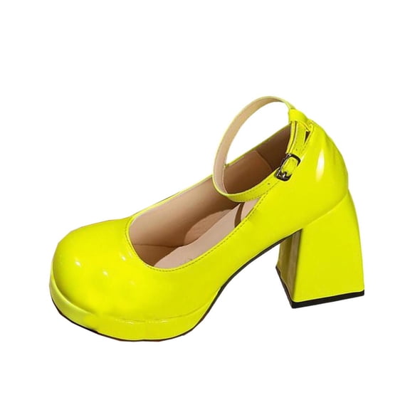 Gpaecead Women'S Round Toe Mary Jane Style Chunky Heel Dress Shoes Solid Color Patent Leather For Spring Summer Daily Casual Green