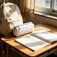 thumbnail image 5 of KKOUHVY Pencil Case, Large Capacity Blue Polka Point Pencil Pouch with Flower Zipper, Cute Pencils Case for School Office Teens Girls Women, White, 5 of 6