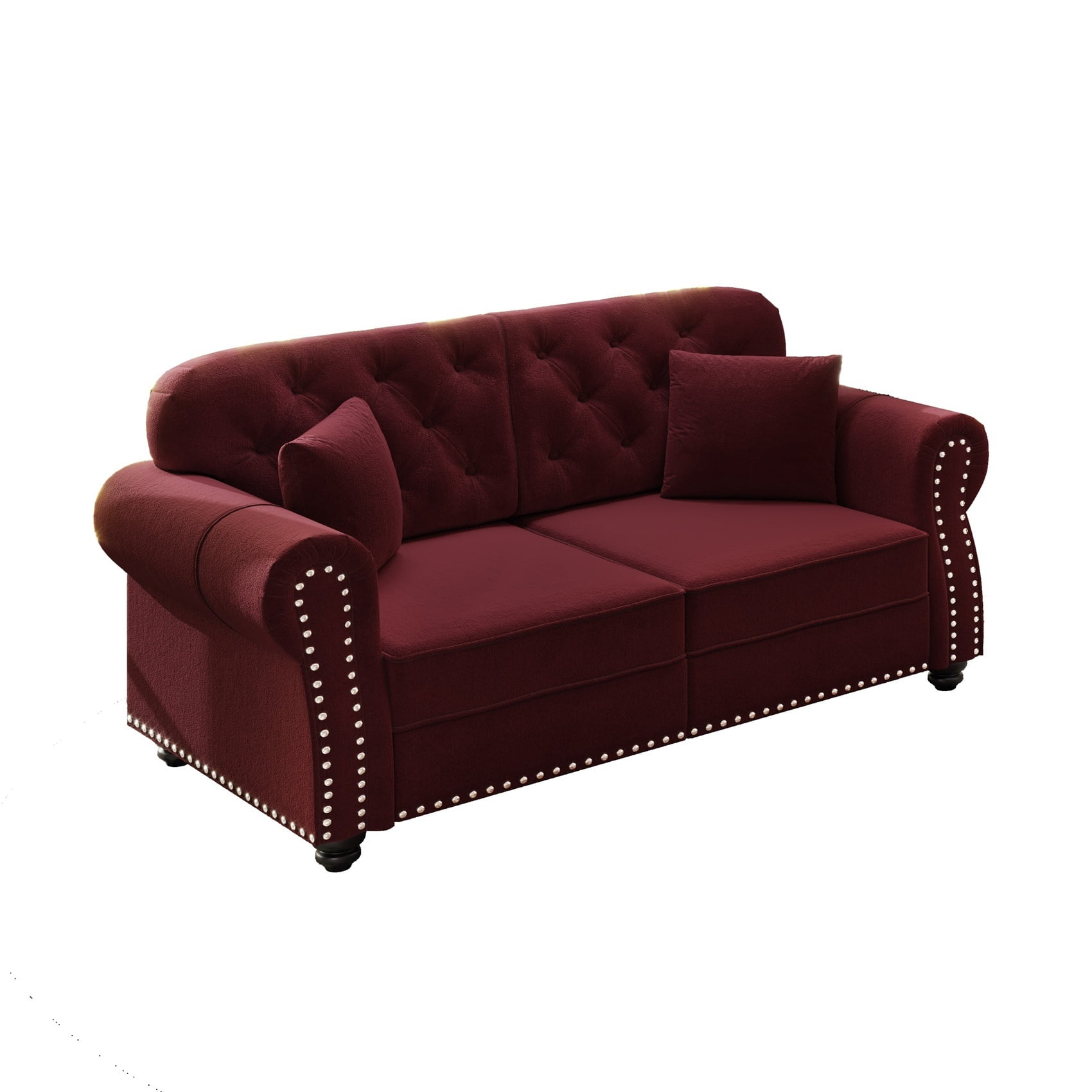 Alvantor 63" Loveseat sofa Upholstered Velvet Couch with Nailhead Trim and Rolled Armrests, Mid-Century Modern Sofa for Living Room Burgundy