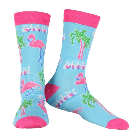 Miami Vice Socks Men's Flamingos and Palms All Over Design Adult Mid-Calf Crew Socks