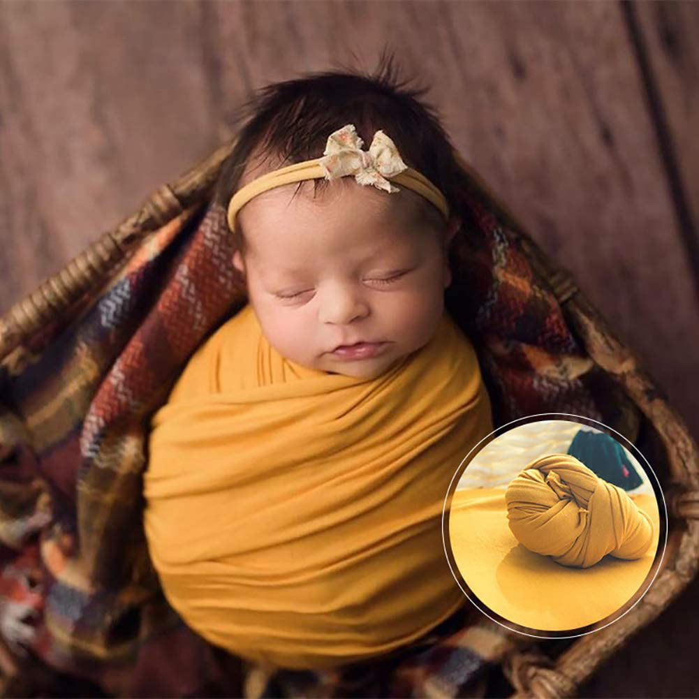 Soft Cheesecloth Wrap Swaddle Headband Baby Newborn Photography Prop In Yellow 