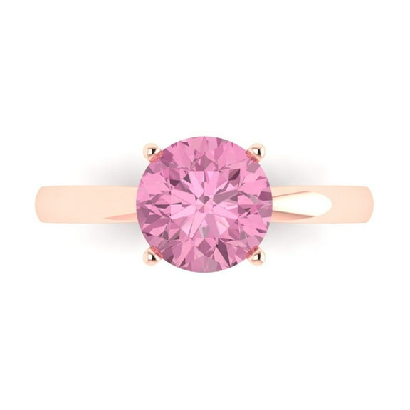 Clara Pucci 14K Rose Gold 2ct Pink Solitaire Ring for Women