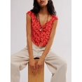 thumbnail image 4 of Women Floral Pattern Tank Tops Summer Vest Open Front Sleeveless Slim Fit Crop Going Out Tops Red L, 4 of 8