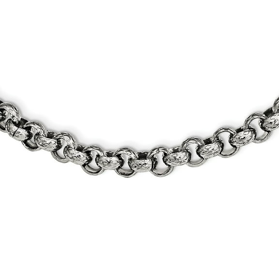Primal Steel Stainless Steel Polished Textured Link 24 Inch Necklace