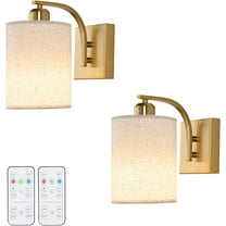 Gold Rechargeable Battery Operated Wall Sconces Set of 2 with Remote, Wireless Dimmable Battery Powered LED Wall Lights, Cordless Wall Lighting Lamp Fixture for Bedroom Living Room