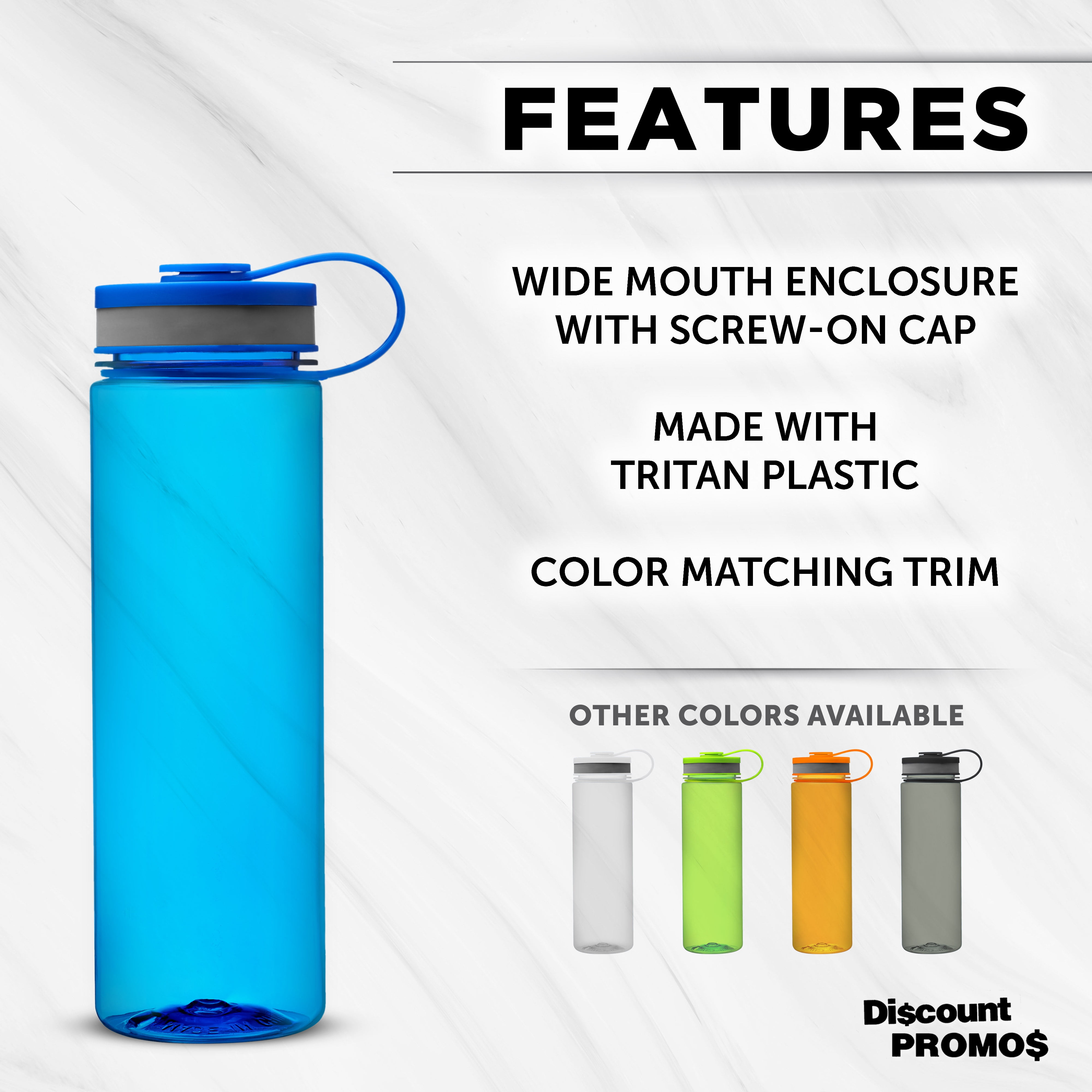Wide Mouth Water Bottles 26 oz. Set of 10, Bulk Pack - BPA Free, Great for Gym, Camping, Backpacking, School - Blue