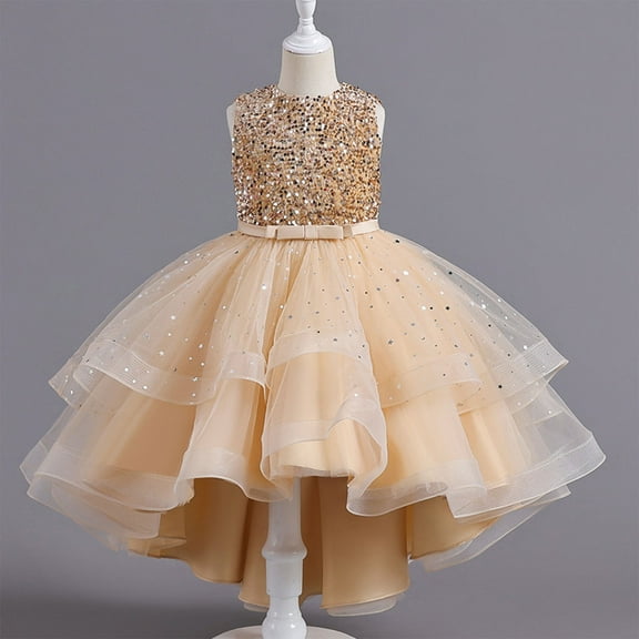 Pejock Girls Wedding Dress - Sleeveless Off-Shoulder Flower Girl Gown, Princess Party Dress with Breathable Mesh, Solid Color Formal Wear for Kids Age 4-14 Years