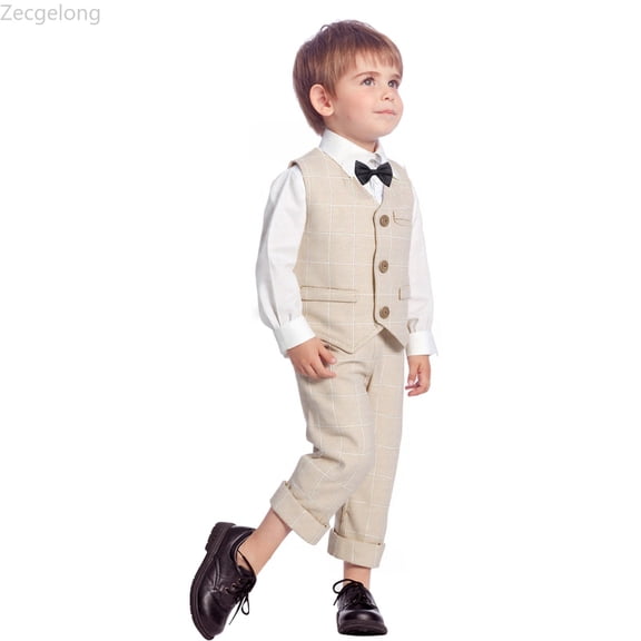 Zecgelong Toddler Boys Long Sleeve T Shirt Tops Striped Prints Vest Coat Pants Child Kids Gentleman Outfits Boys Suits Size 18-24 Months