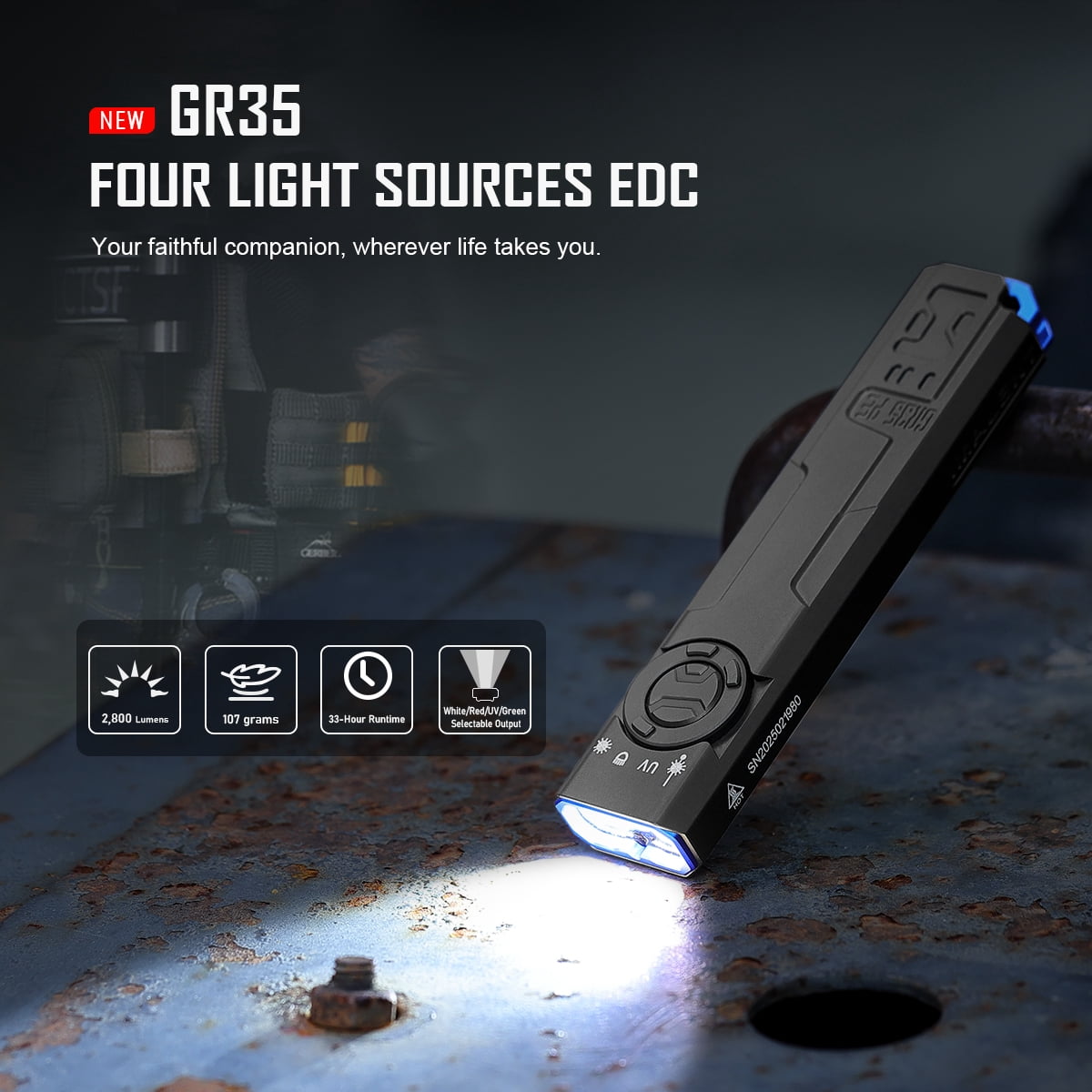 IMALENT GR35 EDC Tactical Flashlight 2800 Lumen Rechargeable Slim Flat Shape Water-Resistant, with Floodlight Strobe Modes Portable Pocket Light