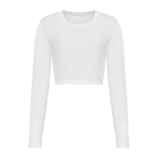 Awdis - Crop Top de Manga Larga para Mujer (Blanco Sólido)