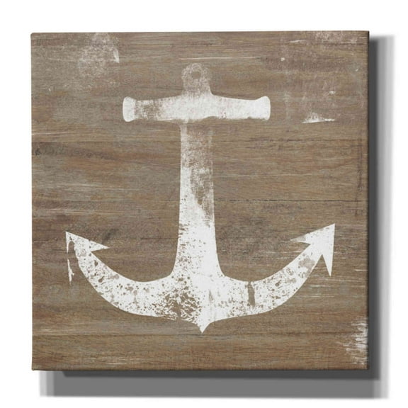 Epic Graffiti 'White Anchor on Natural' by Linda Woods, Canvas Wall Art, 18"x18"