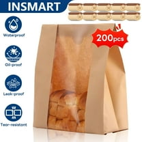 INSMART 200 Pack Paper Bread Bags,Kraft Paper Bakery Bags with Window, 13.78x8.27x3.54inch Eco-Friendly Food Storage Bags for Homemade Bread,Sourdough,Pastries
