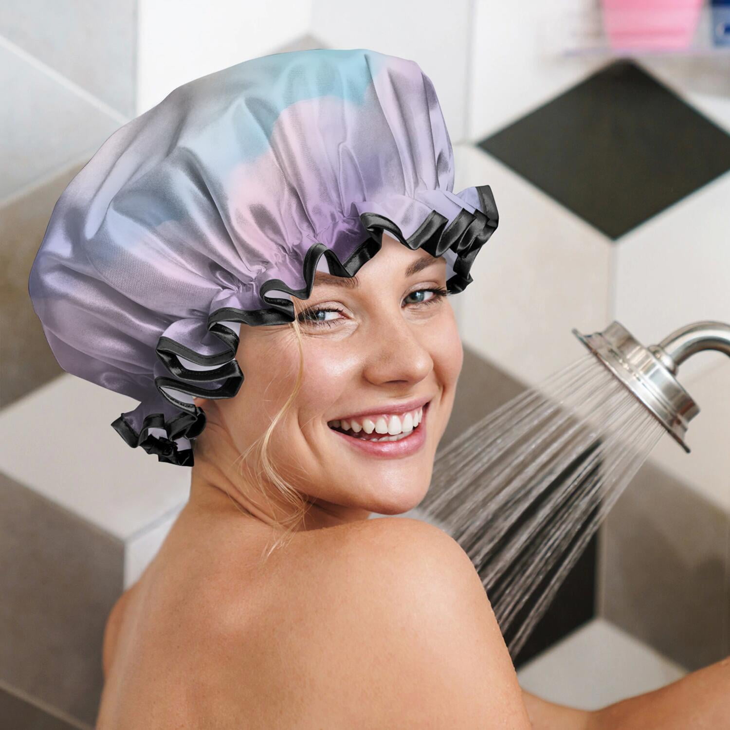 Shower Caps,Soft Pastel Cloudscape Waterproof Shower Cap for Women 4 Pieces,Double Reusable Hair Cover for Shower PEVA Elastic Stretch Hem