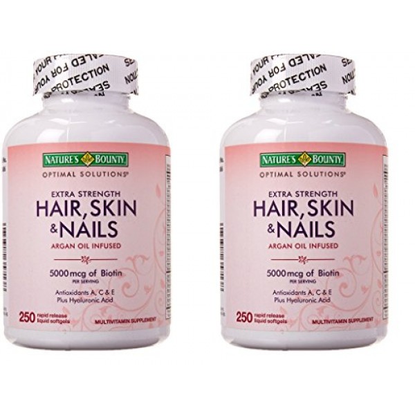 2 PACK Nature's Bounty Optimal Solutions Hair Skin and Nails Argan