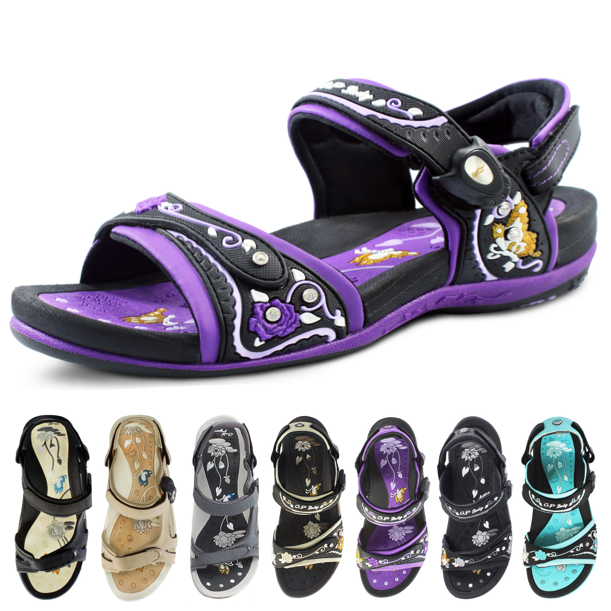 purple and gold sandals