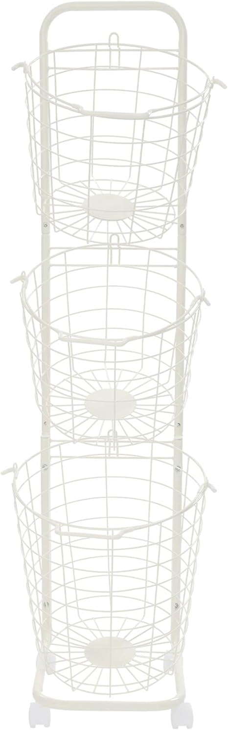 Miumaeov 3 Tier Laundry Hamper, Metal Standing Laundry Baskets, Removable Sorter Storage Trolley Shelf Basket with 4 Universal Wheels