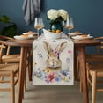thumbnail image 2 of Bunny Easter Table Runner - 90 Inch Long, Kitchen Dining Table Runner Dresser Scarves, Spring Floral Pastoral Rabbits Rustic Farmhouse Decor for Coffee Tables Wedding Party Banquet, 2 of 8