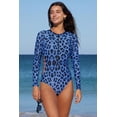 thumbnail image 3 of Women's Blue Leopard Print Zipper Cut-out Rash Guard Swimsuit-SinKeeU, 3 of 4