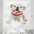 thumbnail image 1 of English Bulldog Tapestry, Happy Puppy with a Red Collar Domestic Pure Breed Animal Illustration, Fabric Wall Hanging Decor for Bedroom Living Room Dorm, 5 Sizes, Cream Red Pink, by Ambesonne, 1 of 1