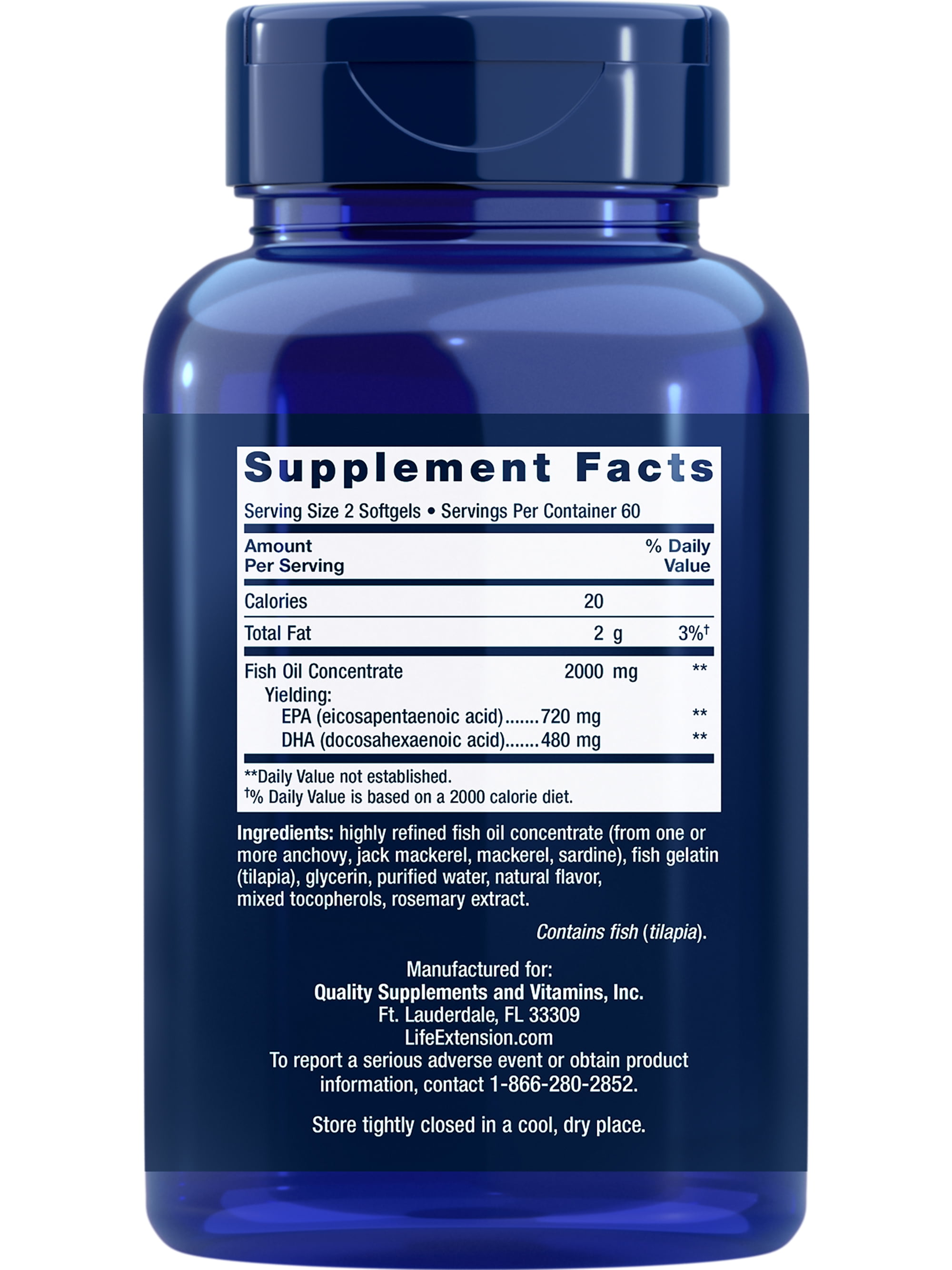 Life Extension Mega EPA/DHA, omega-3 fatty acids, heart & brain health, inflammation health support, non-GMO, gluten-free, 120 softgels