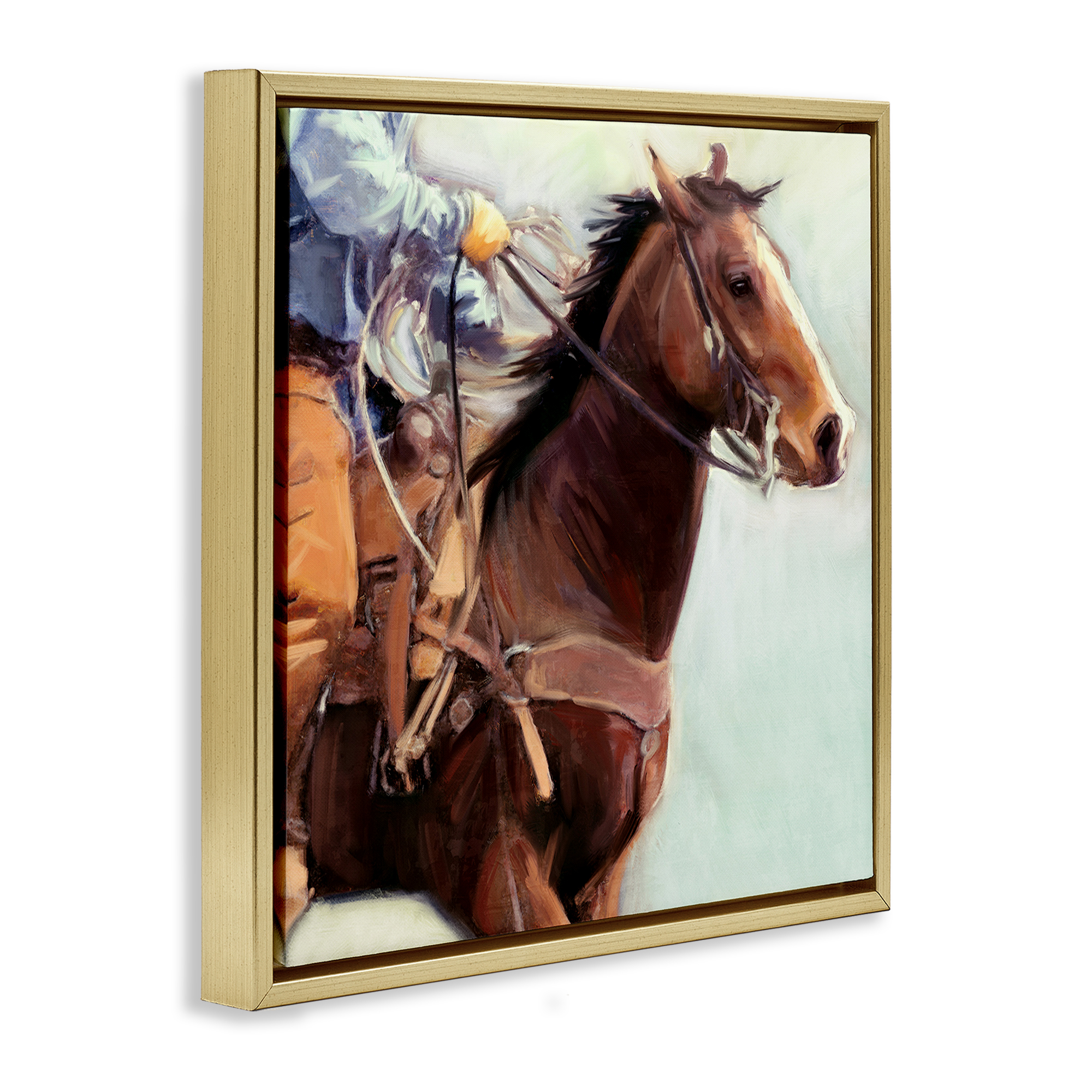 Stupell Industries Galloping Western Cowboy Animals & Insects Painting Gold Floater Framed Canvas Art Print Wall Art, 25 x 25