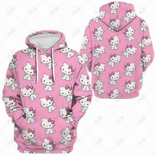 Hello Kitty Print Womens Pullover Fashion Simple Long Sleeves Oversize Vintage Clothing Creative All-math Woman Hoodie