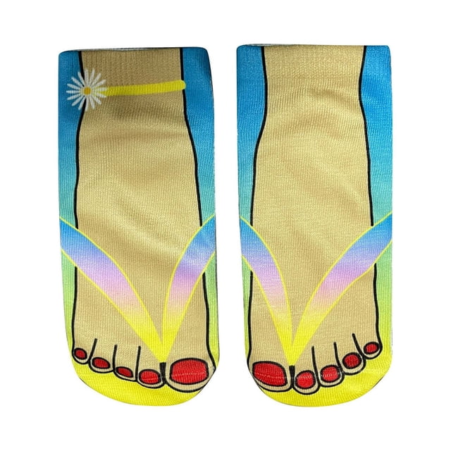 Blue Socks 3D Pattern Manicure Print Socks Flip Flop Funny Hidden Running Socks Women Personalized Low Cut Ankle