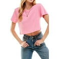 thumbnail image 3 of Women's Boxy Crop Top Round Neck Short Sleeve Casual 100% Cotton Cropped Tee T-Shirt (X-Lage, Pink), 3 of 7