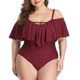 thumbnail image 4 of S-5XL Plus Size Swimwear Ruffled One Piece Swimsuit off the Shoulder Bathing Suit, 4 of 11