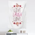 thumbnail image 1 of Live Laugh Love Tapestry, Valentine's Day Theme Typographic Banner Heart Shaped Cookies and Tea Cup, Fabric Wall Hanging Decor for Bedroom Living Room Dorm, 5 Sizes, Multicolor, by Ambesonne, 1 of 1