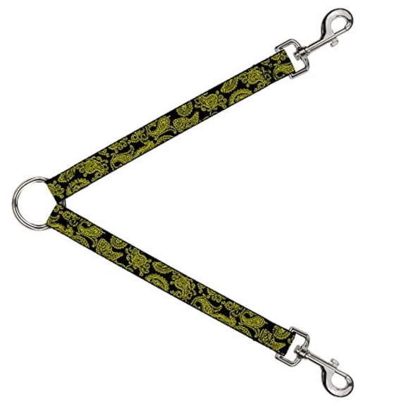 Buckle Down Dog Leash Splitter Paisley Black Neon Yellow 1 Foot Long 1 Inch Wide