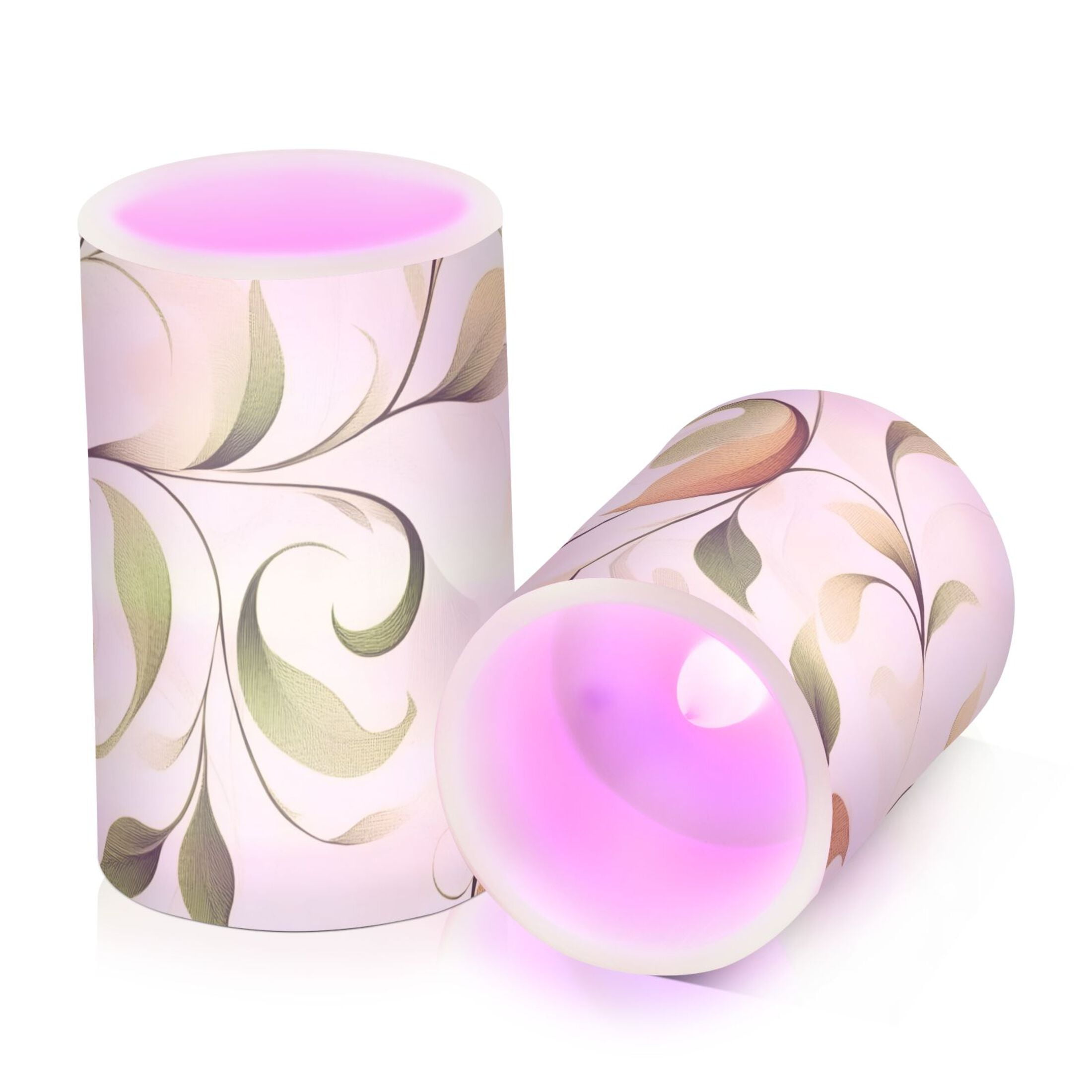 Simple Leaf Lines Flickering Flameless Candles Battery Operated with Remote Timer LED Pillar Candles Set of 2
