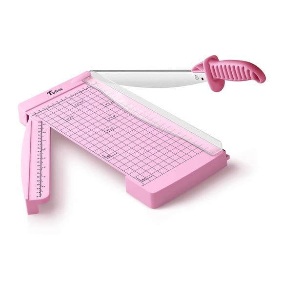 Cortador de papel con forma de guillotina Firbon 12 con regla oculta, color rosa
